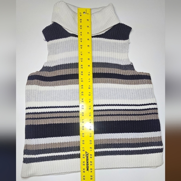 Abercrombie & Fitch Striped Roll Neck Knit Sweather Tank Med Blue White Tan B9 - Picture 5 of 6